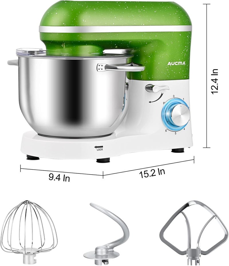 AUCMA Stand Mixer,6.5QT 660W 6-Speed Tilt-Head Food Mixer, Kitchen Electric Mixer with Dough Hook, Wire Whip & Beater (Green-White, 6.5QT) (Renewed) - Image 5